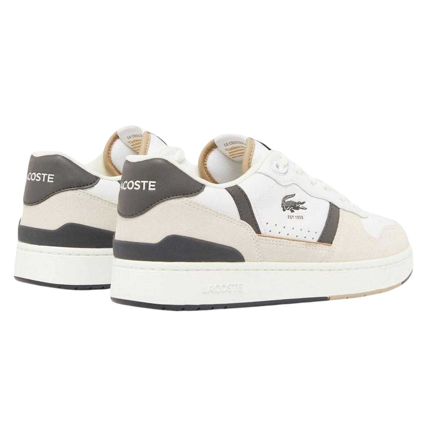 White-Dark Green - Back - Lacoste Mens T-Clip Set Leather Flat Court Trainers