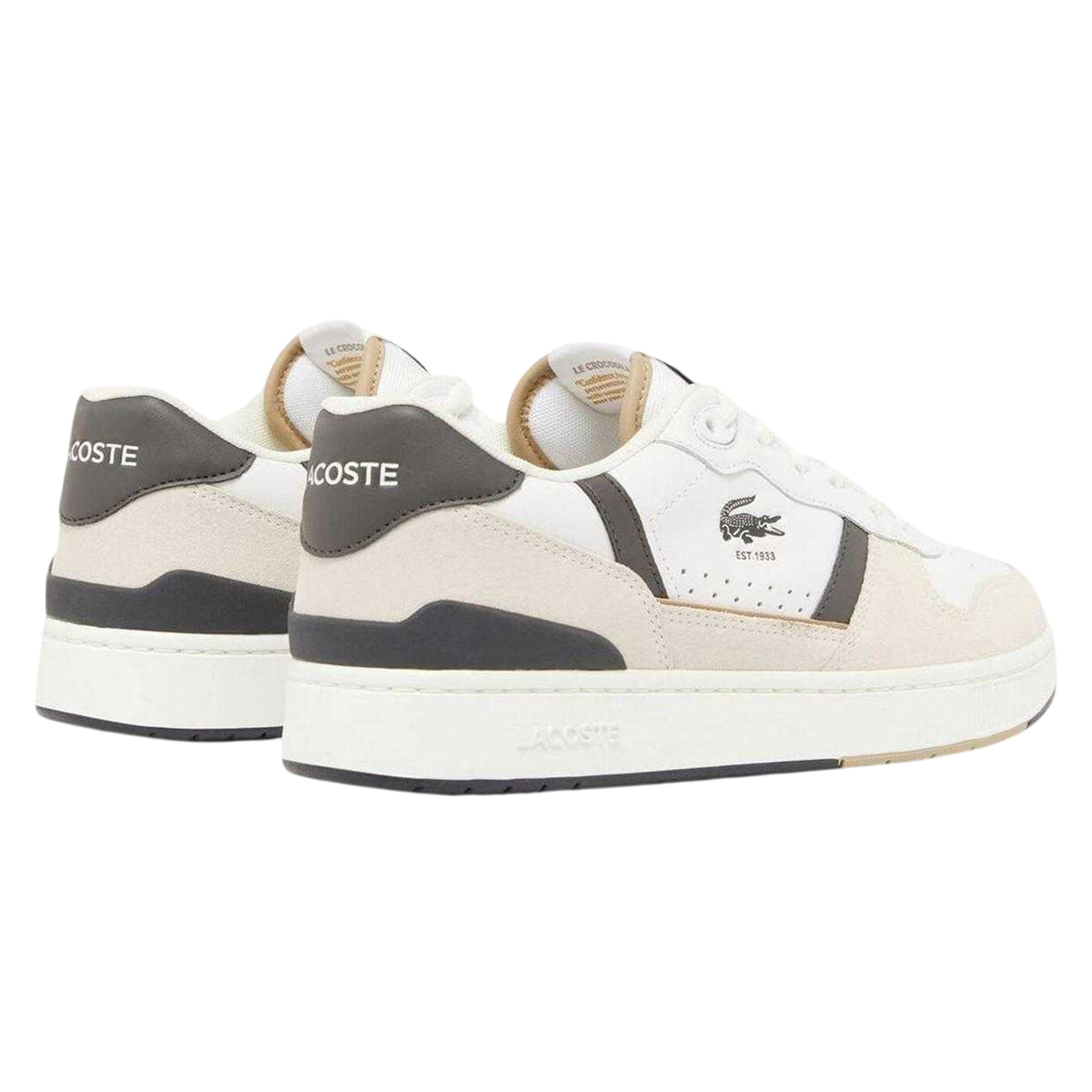 White-Dark Green - Back - Lacoste Mens T-Clip Set Leather Flat Court Trainers