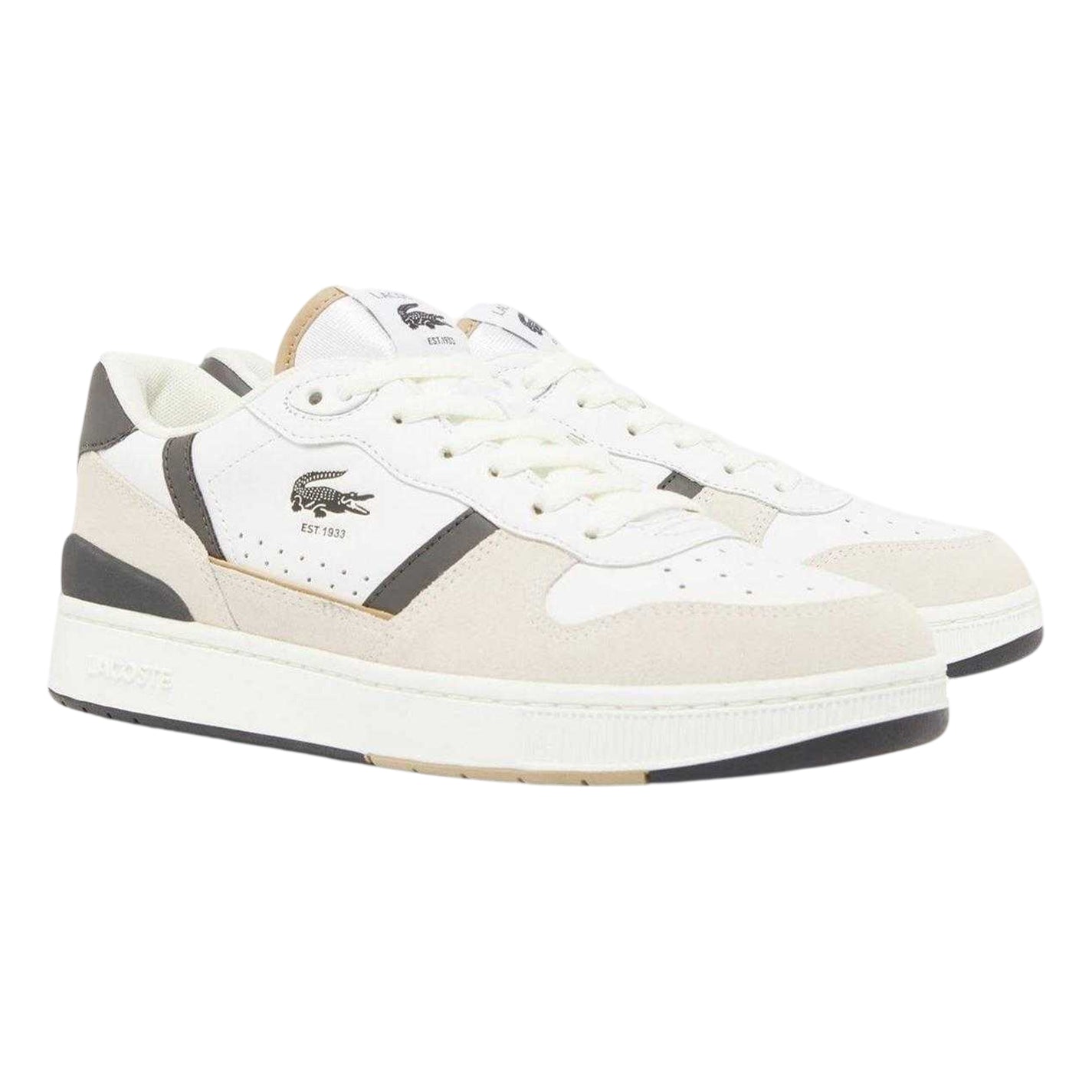 White-Dark Green - Lifestyle - Lacoste Mens T-Clip Set Leather Flat Court Trainers