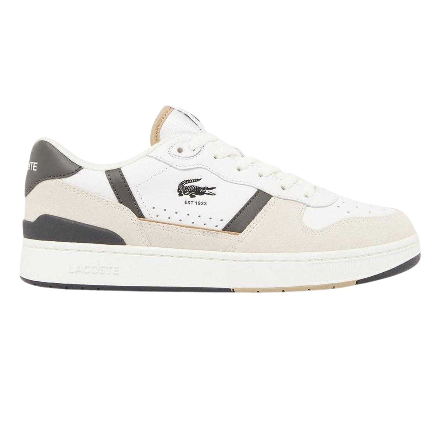 White-Dark Green - Front - Lacoste Mens T-Clip Set Leather Flat Court Trainers