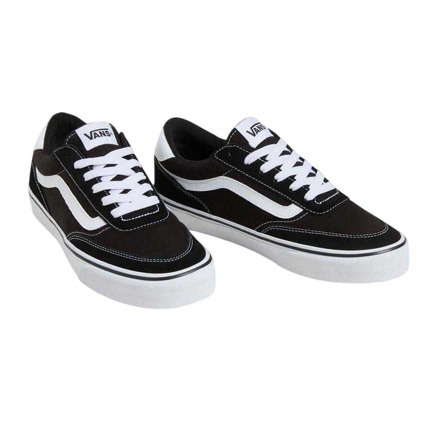 Black-White - Back - Vans Mens Brooklyn Canvas Low Trainers