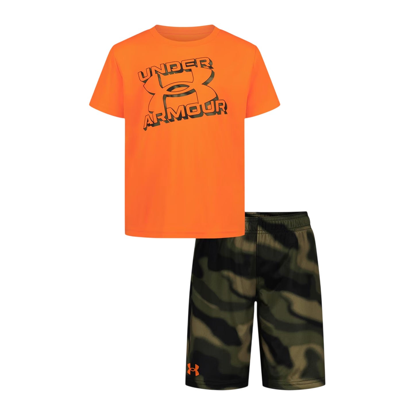 Orange - Front - Under Armour Boys Tech Large Logo T-Shirt & Shorts Set