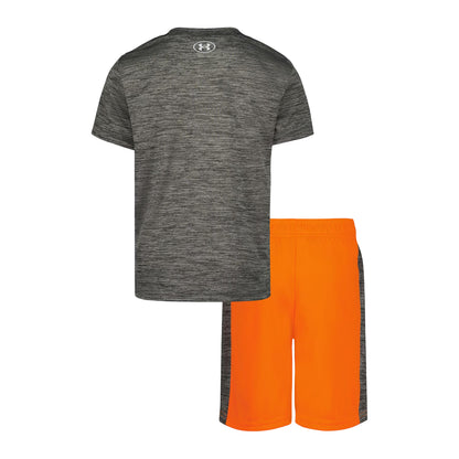 Orange-Grey - Back - Under Armour Boys Tech Large Logo T-Shirt & Shorts Set
