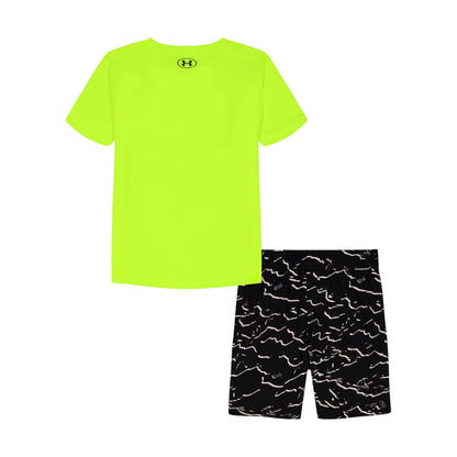 Black-Neon - Back - Under Armour Boys Tech Large Logo T-Shirt & Shorts Set