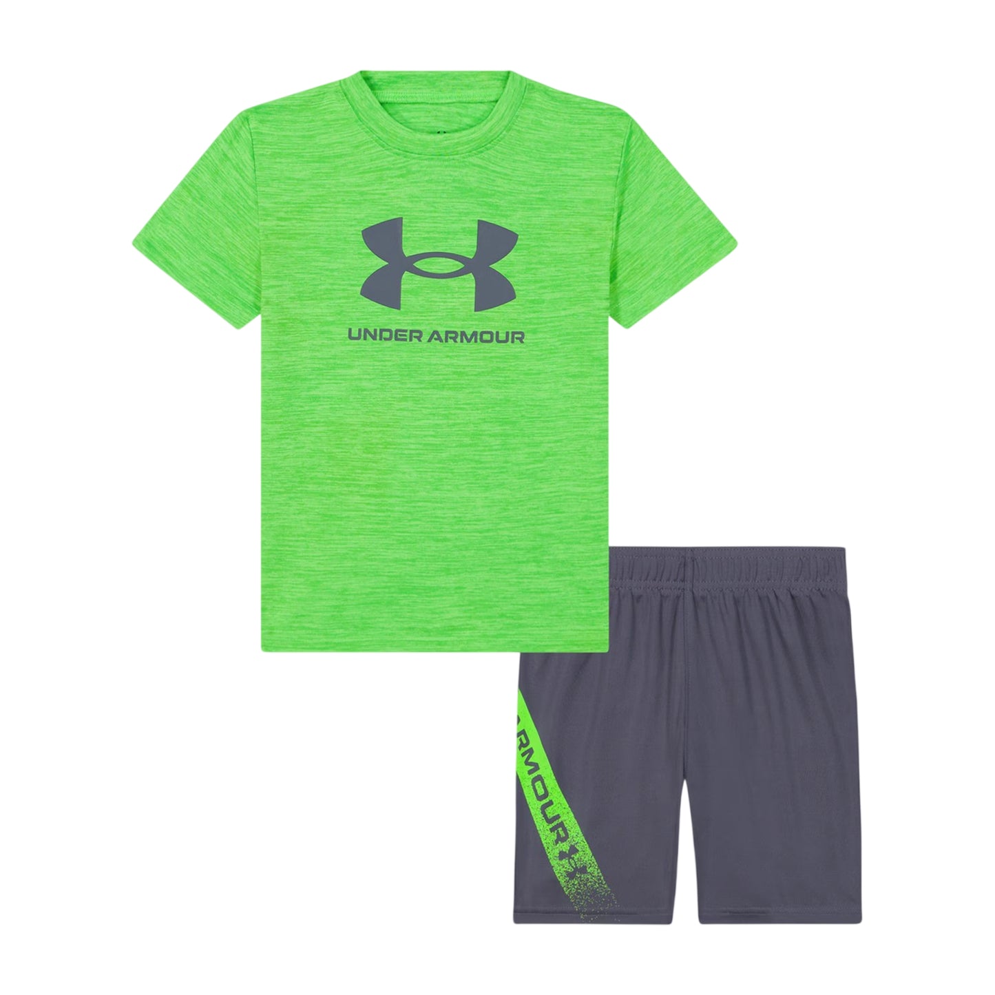 Hyper Green - Front - Under Armour Boys Tech Large Logo T-Shirt & Shorts Set