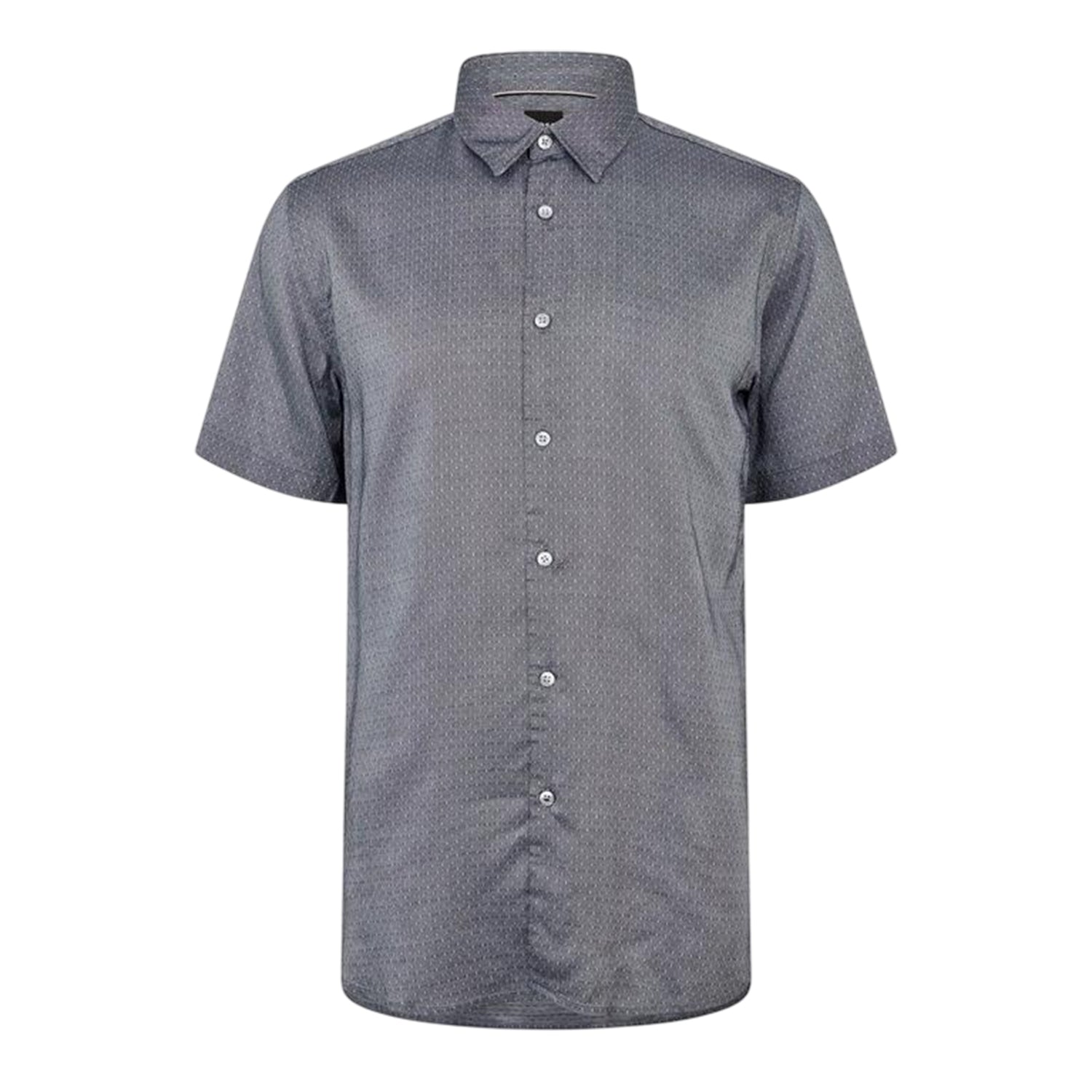 Grey - Front - Boss Mens Woven Collared Regular Short-Sleeved Shirt