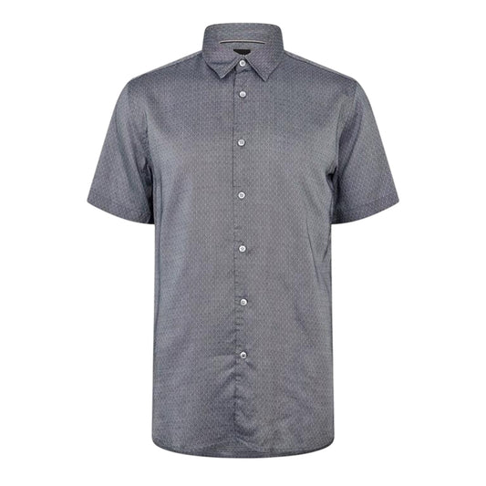 Grey - Front - Boss Mens Woven Collared Regular Short-Sleeved Shirt