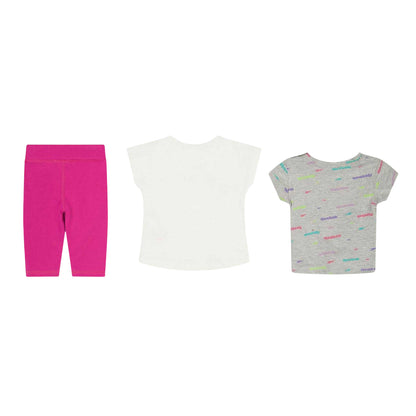 Pink-White-Grey - Back - Reebok Childrens-Kids Logo Top & Bottom Set