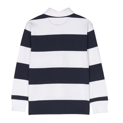 White-Navy - Back - Ralph Lauren Childrens-Kids Stripe Collared Rugby Shirt