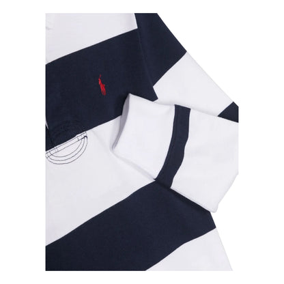 White-Navy - Side - Ralph Lauren Childrens-Kids Stripe Collared Rugby Shirt