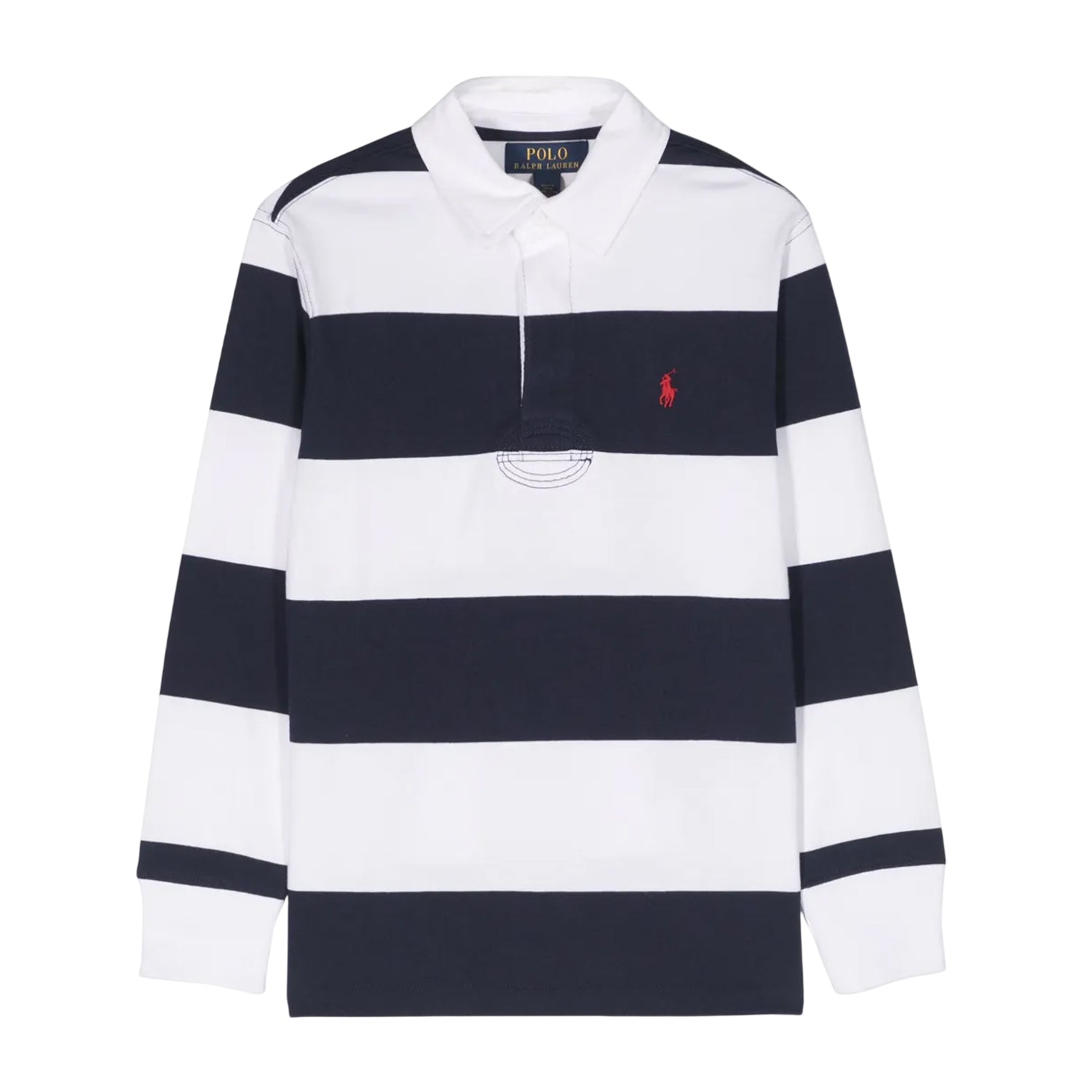 White-Navy - Front - Ralph Lauren Childrens-Kids Stripe Collared Rugby Shirt