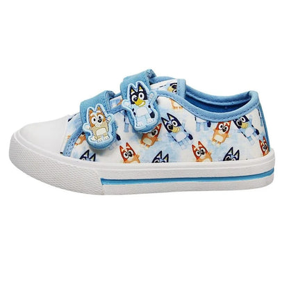 White-Blue - Back - Bluey Childrens-Kids Bluey & Bingo Canvas Hook and Loop Flat Trainers