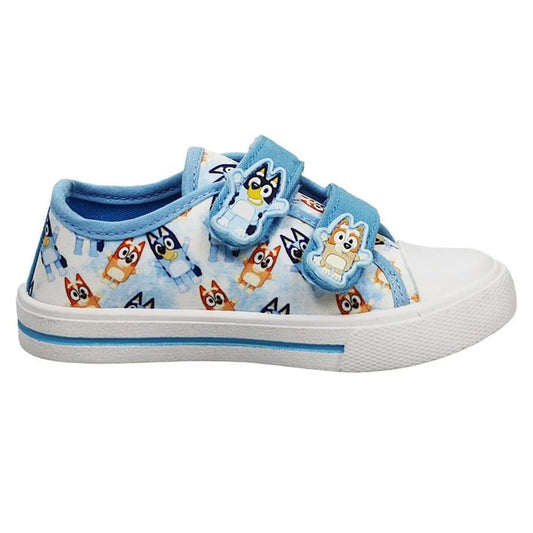 White-Blue - Front - Bluey Childrens-Kids Bluey & Bingo Canvas Hook and Loop Flat Trainers