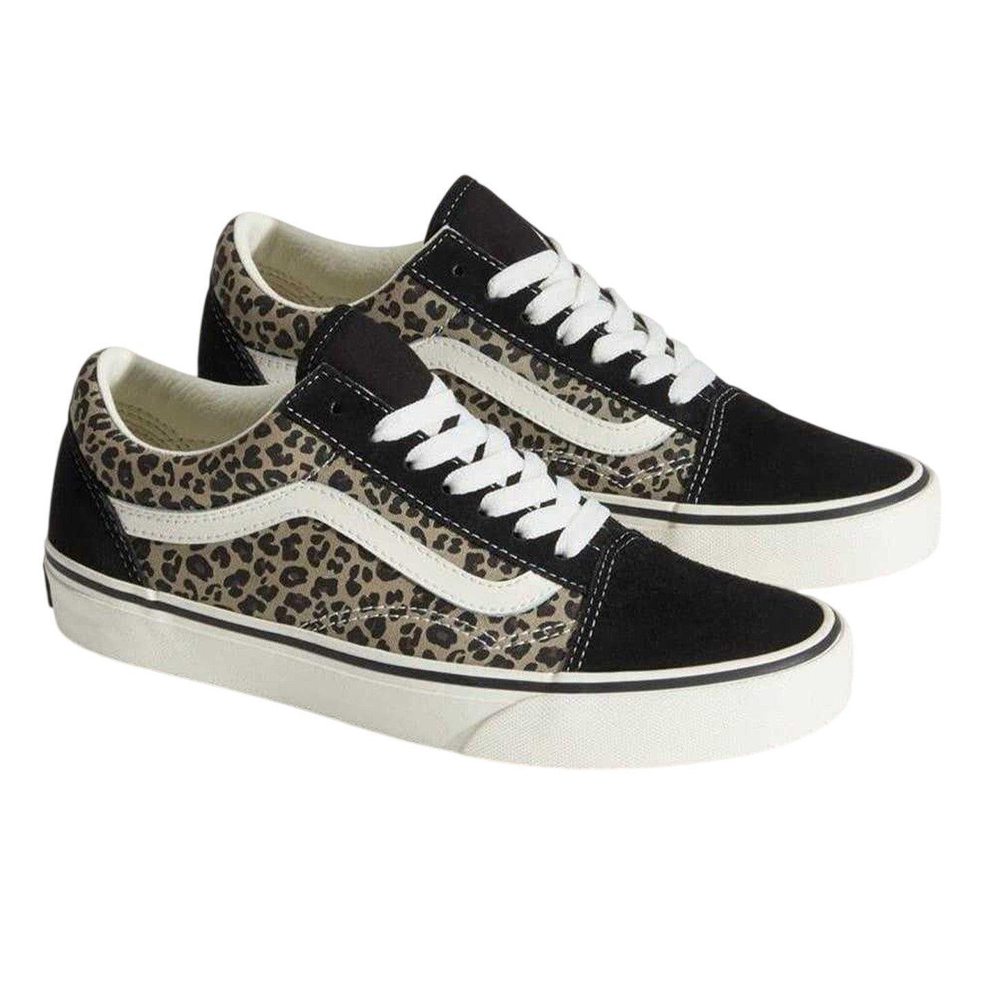 Leopard - Side - Vans Womens-Ladies Old Skool Suede Flat Skate Shoes