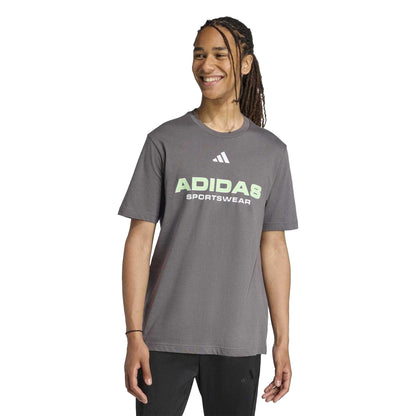 Grey-Green - Side - Adidas Mens Logo Cotton T-Shirt
