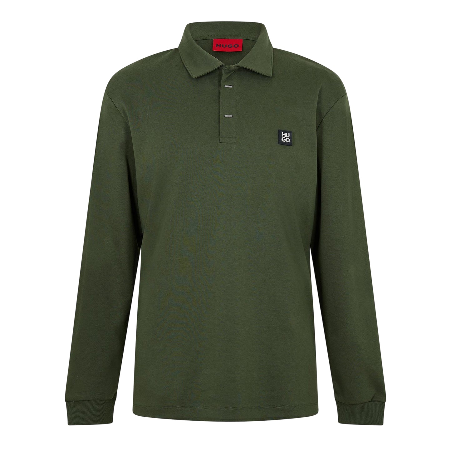 Dark Green - Front - Hugo Mens Patch Collared Long-Sleeved Polo Shirt