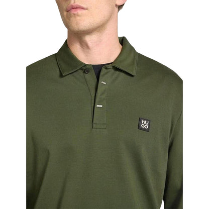 Dark Green - Side - Hugo Mens Patch Collared Long-Sleeved Polo Shirt