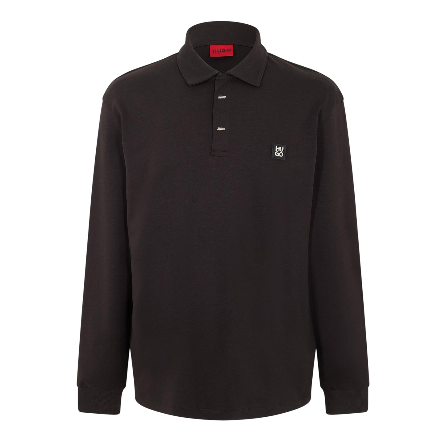 Black - Front - Hugo Mens Patch Collared Long-Sleeved Polo Shirt
