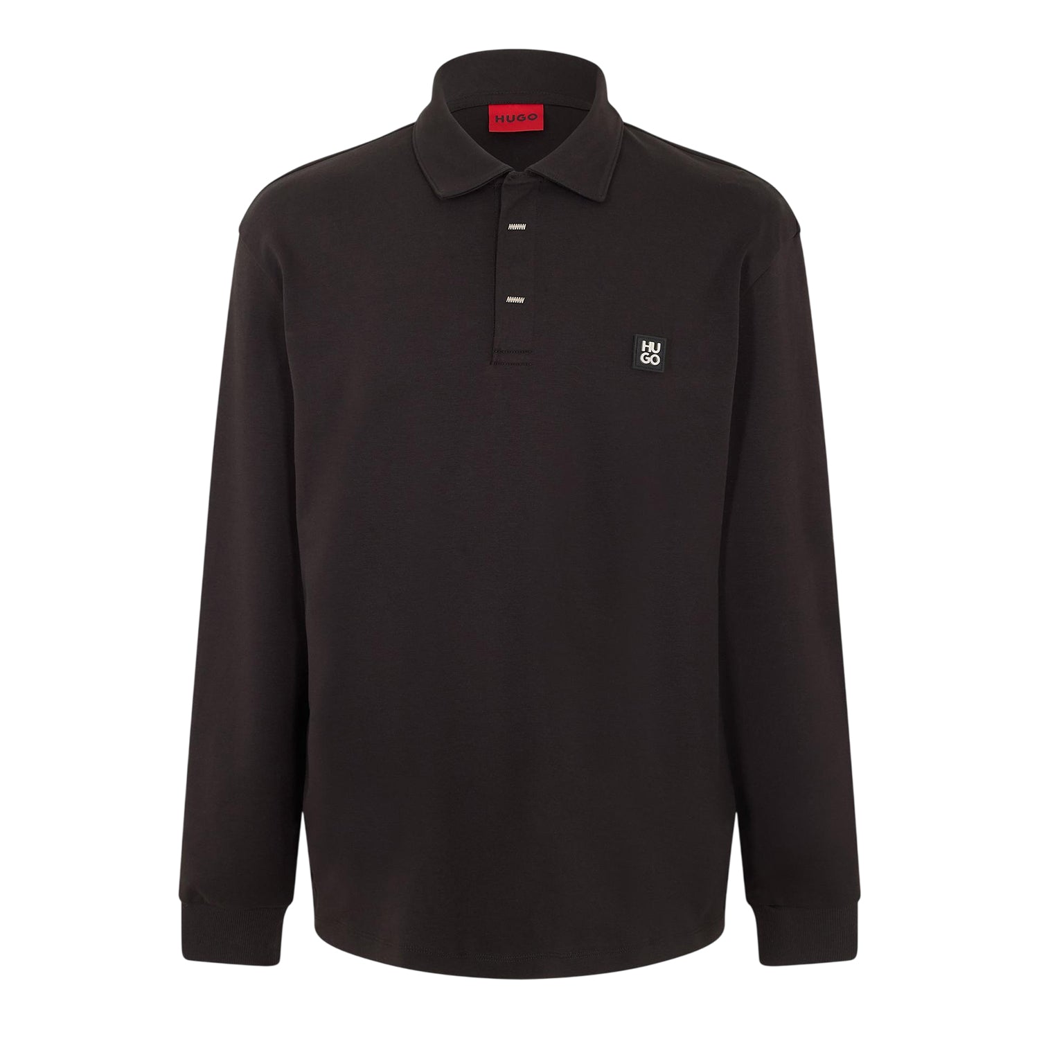 Black - Front - Hugo Mens Patch Collared Long-Sleeved Polo Shirt