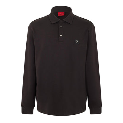 Black - Front - Hugo Mens Patch Collared Long-Sleeved Polo Shirt
