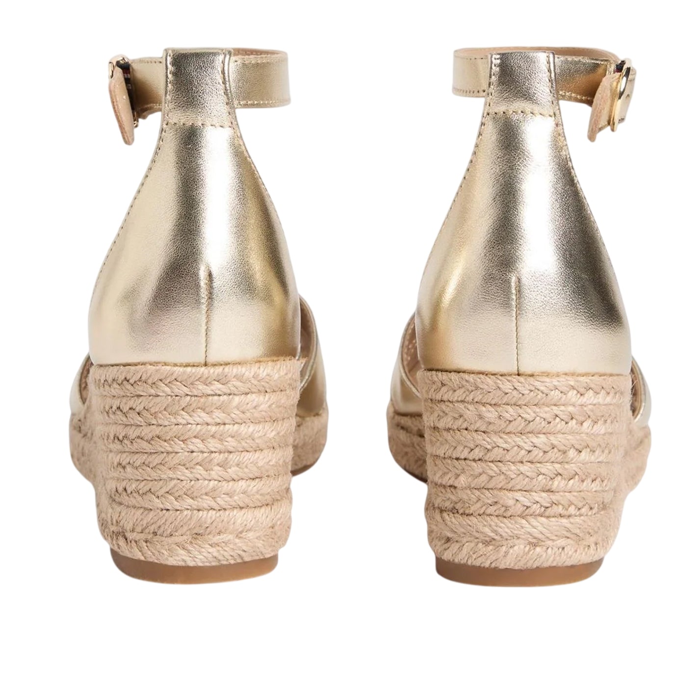 Gold - Back - Tommy Hilfiger Womens-Ladies Leather Wedge Heel Sandals