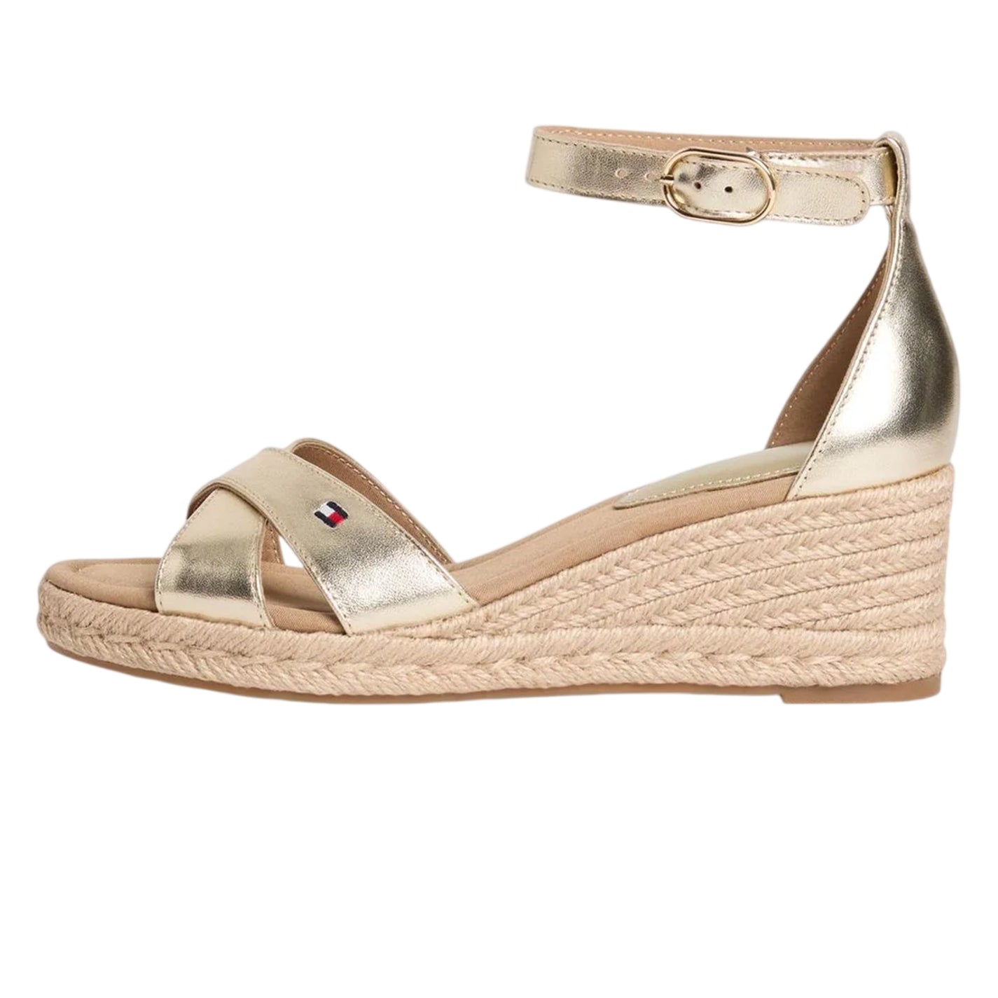 Gold - Side - Tommy Hilfiger Womens-Ladies Leather Wedge Heel Sandals