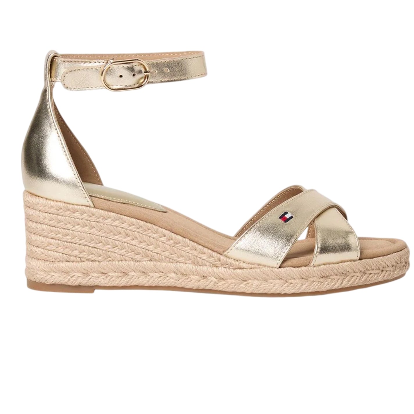 Gold - Front - Tommy Hilfiger Womens-Ladies Leather Wedge Heel Sandals