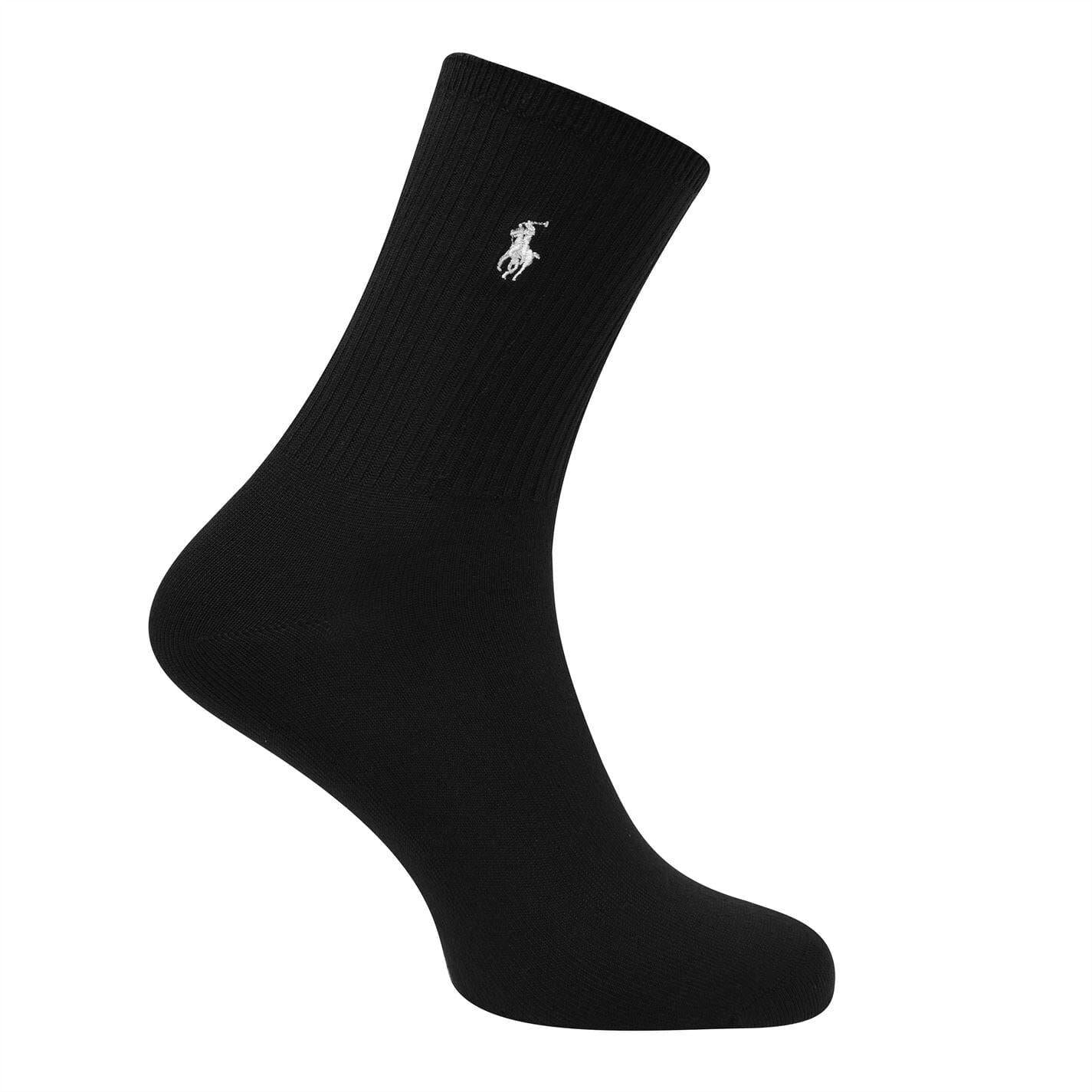 Black - Back - Ralph Lauren Mens Cotton Crew Socks (Pack of 3)