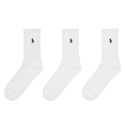 White - Front - Ralph Lauren Mens Cotton Crew Socks (Pack of 3)