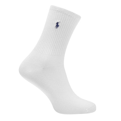 White - Back - Ralph Lauren Mens Cotton Crew Socks (Pack of 3)