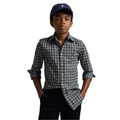 Green-White - Side - Ralph Lauren Childrens-Kids Checked Long-Sleeved Button-Down Shirt