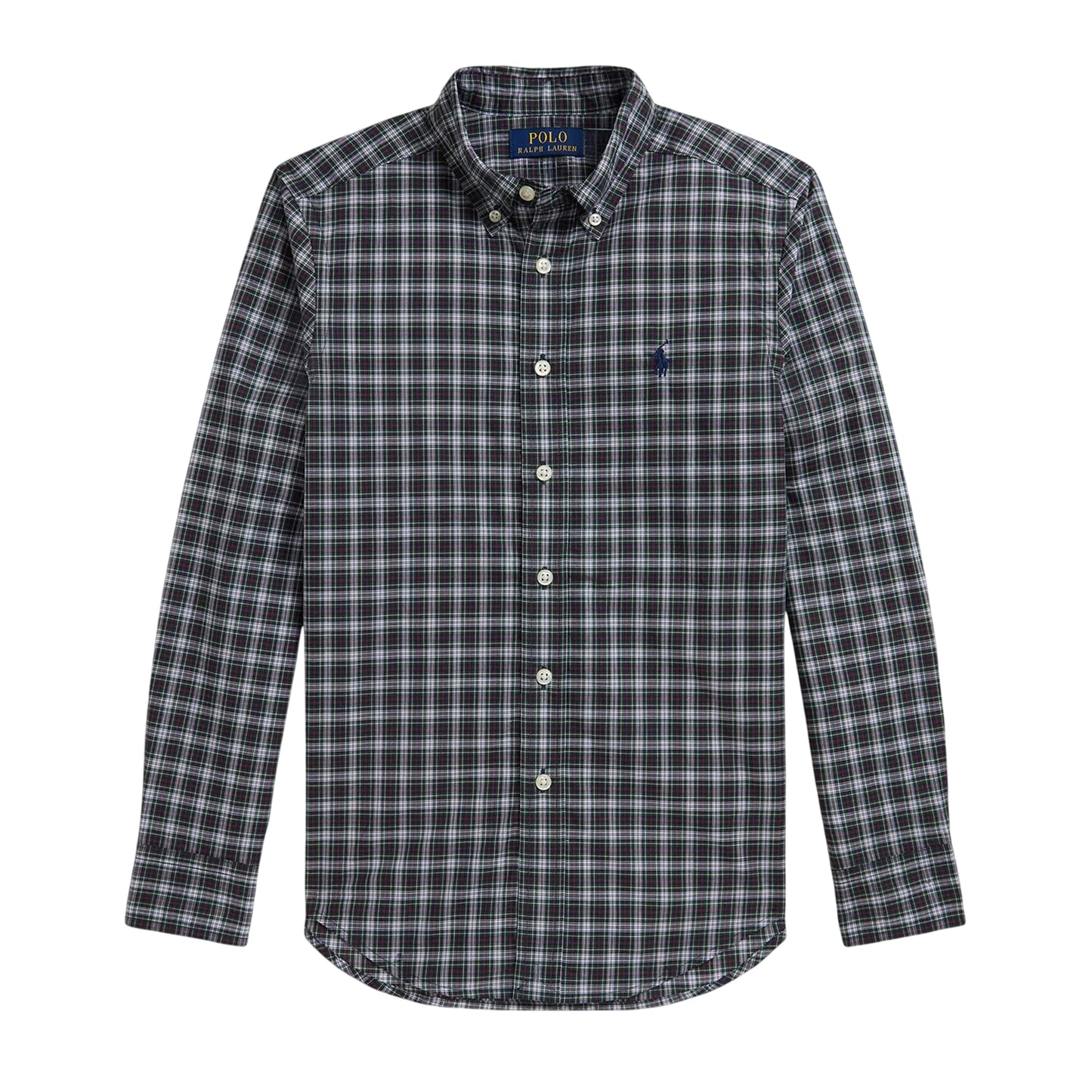 Green-White - Front - Ralph Lauren Childrens-Kids Checked Long-Sleeved Button-Down Shirt