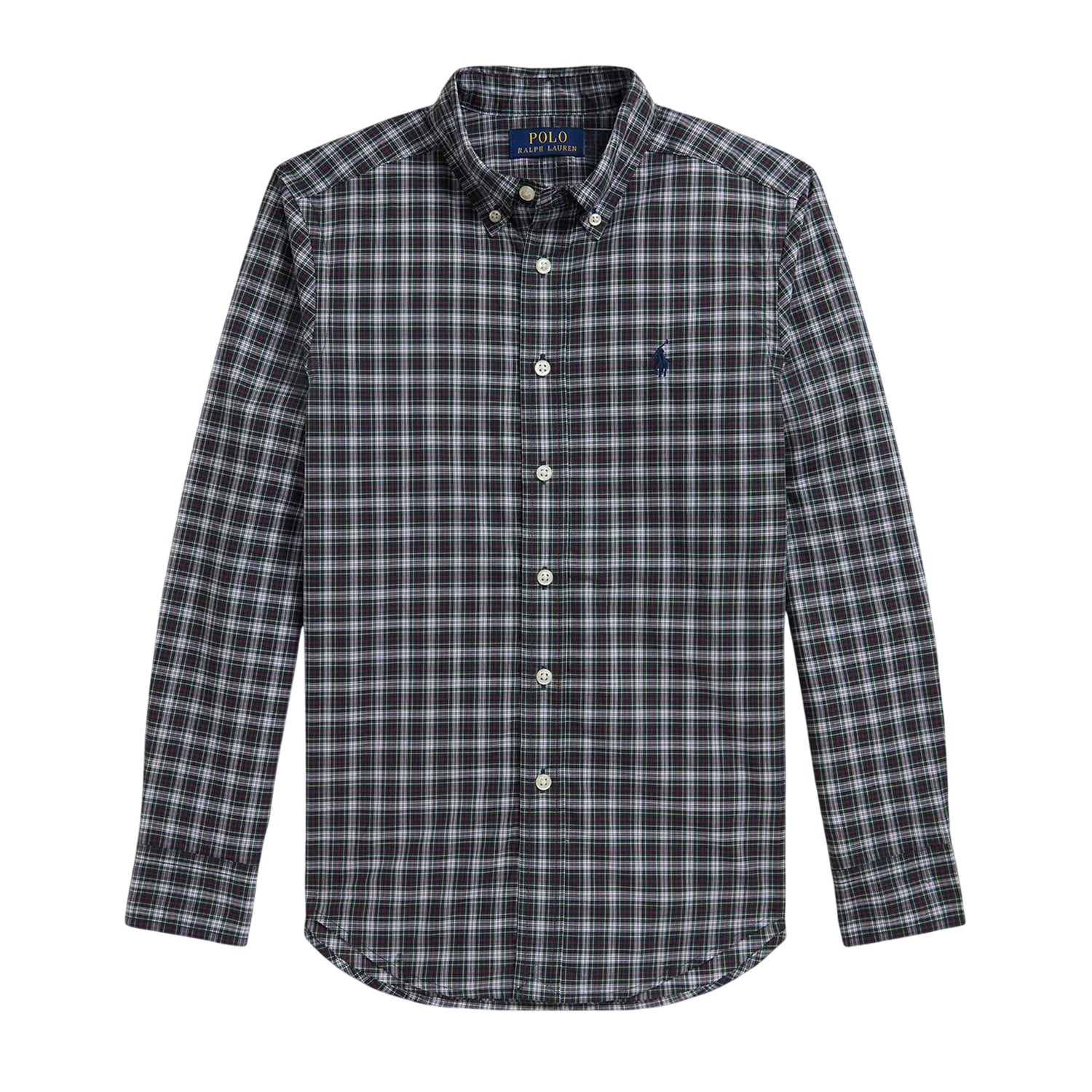 Green-White - Front - Ralph Lauren Childrens-Kids Checked Long-Sleeved Button-Down Shirt