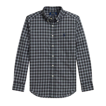 Green-White - Front - Ralph Lauren Childrens-Kids Checked Long-Sleeved Button-Down Shirt