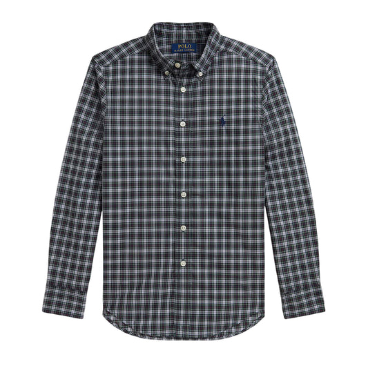 Green-White - Front - Ralph Lauren Childrens-Kids Checked Long-Sleeved Button-Down Shirt