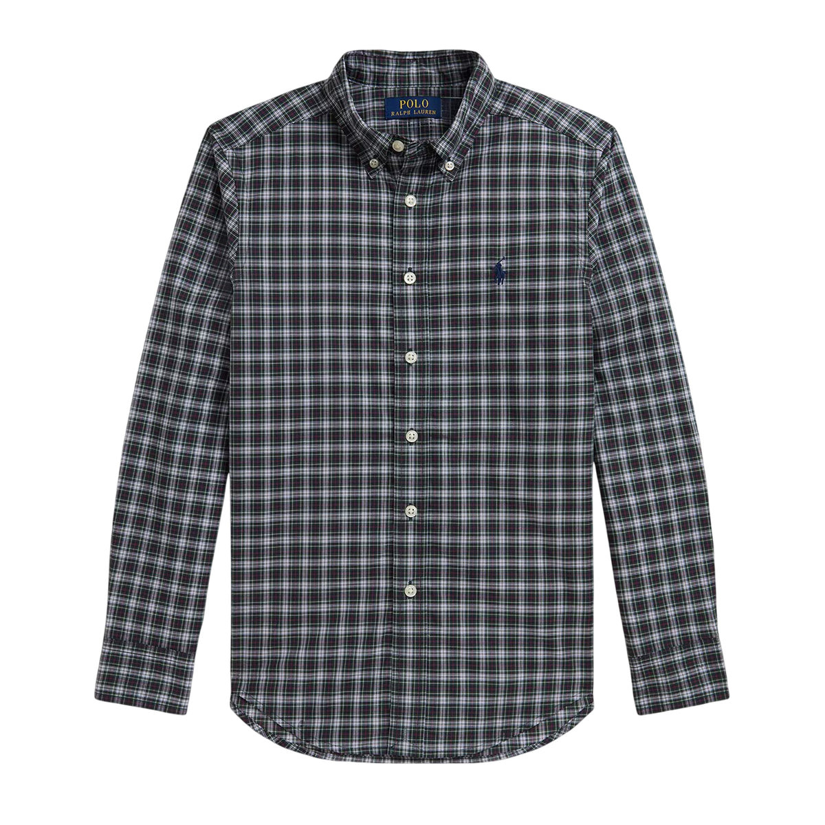 Green-White - Front - Ralph Lauren Childrens-Kids Checked Long-Sleeved Button-Down Shirt