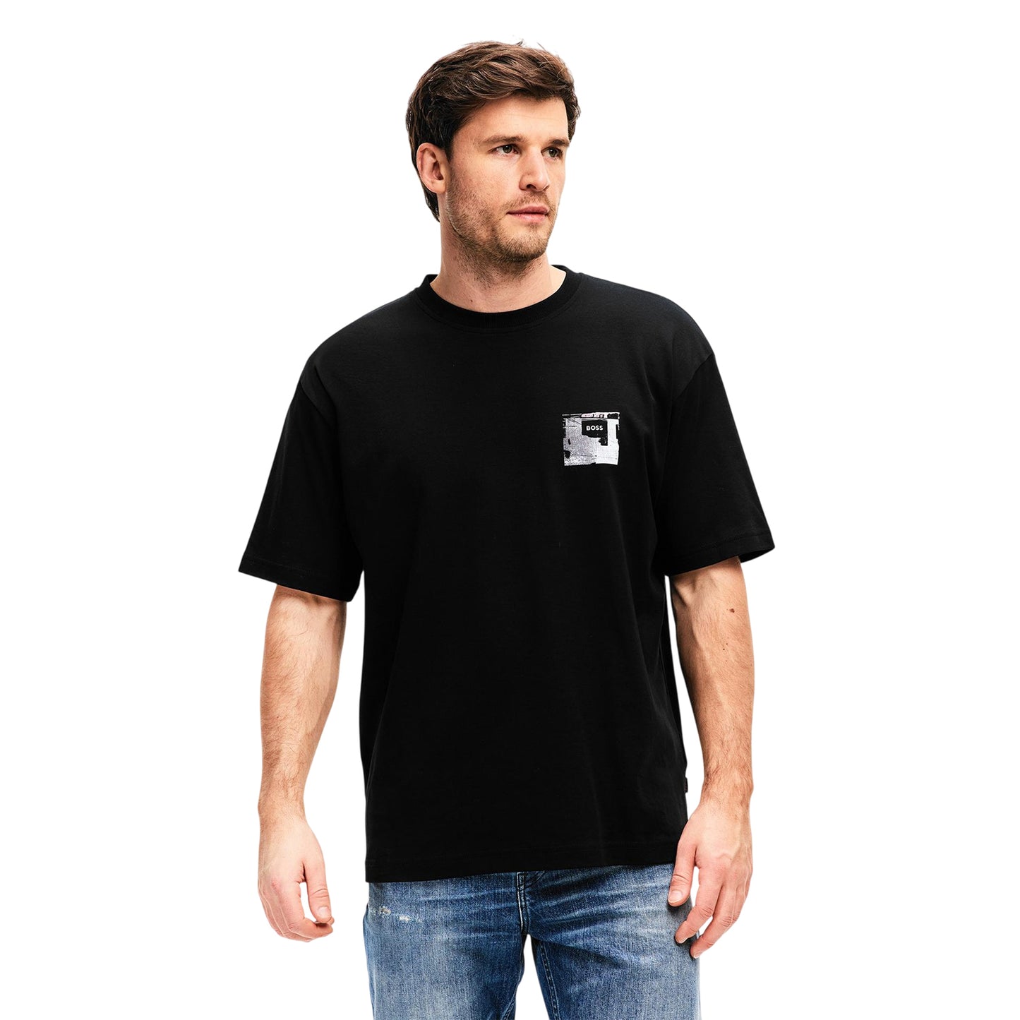 Black - Side - Boss Mens Lights Cotton Logo T-Shirt