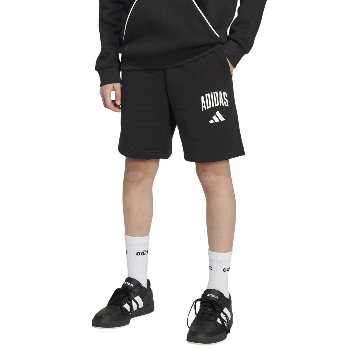 Black-White - Side - Adidas Childrens-Kids Collegiate Shorts