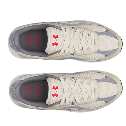 Sandstone-Sand-Red - Side - Under Armour Mens Tech Athletic Leather Trainers
