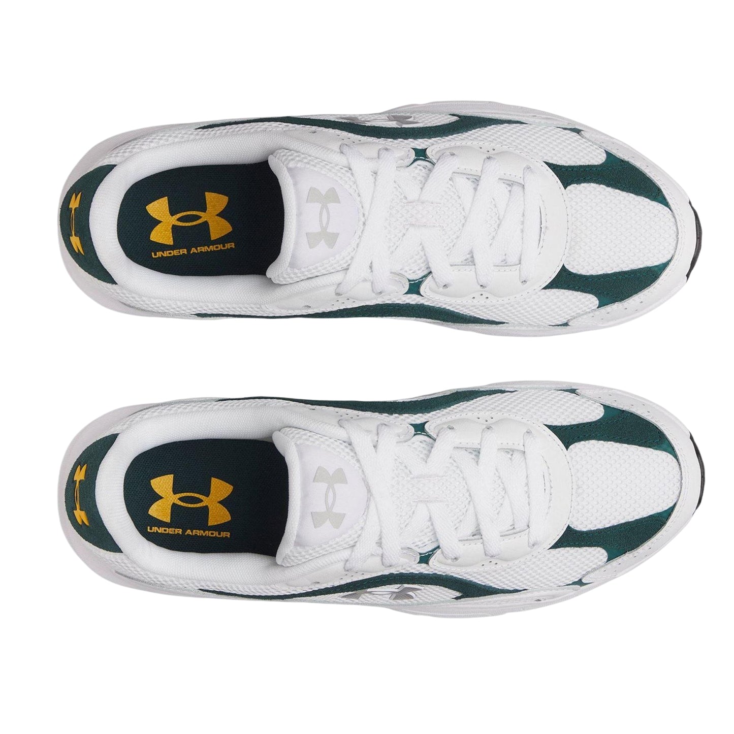 White-Green-Silver - Side - Under Armour Mens Tech Athletic Leather Trainers