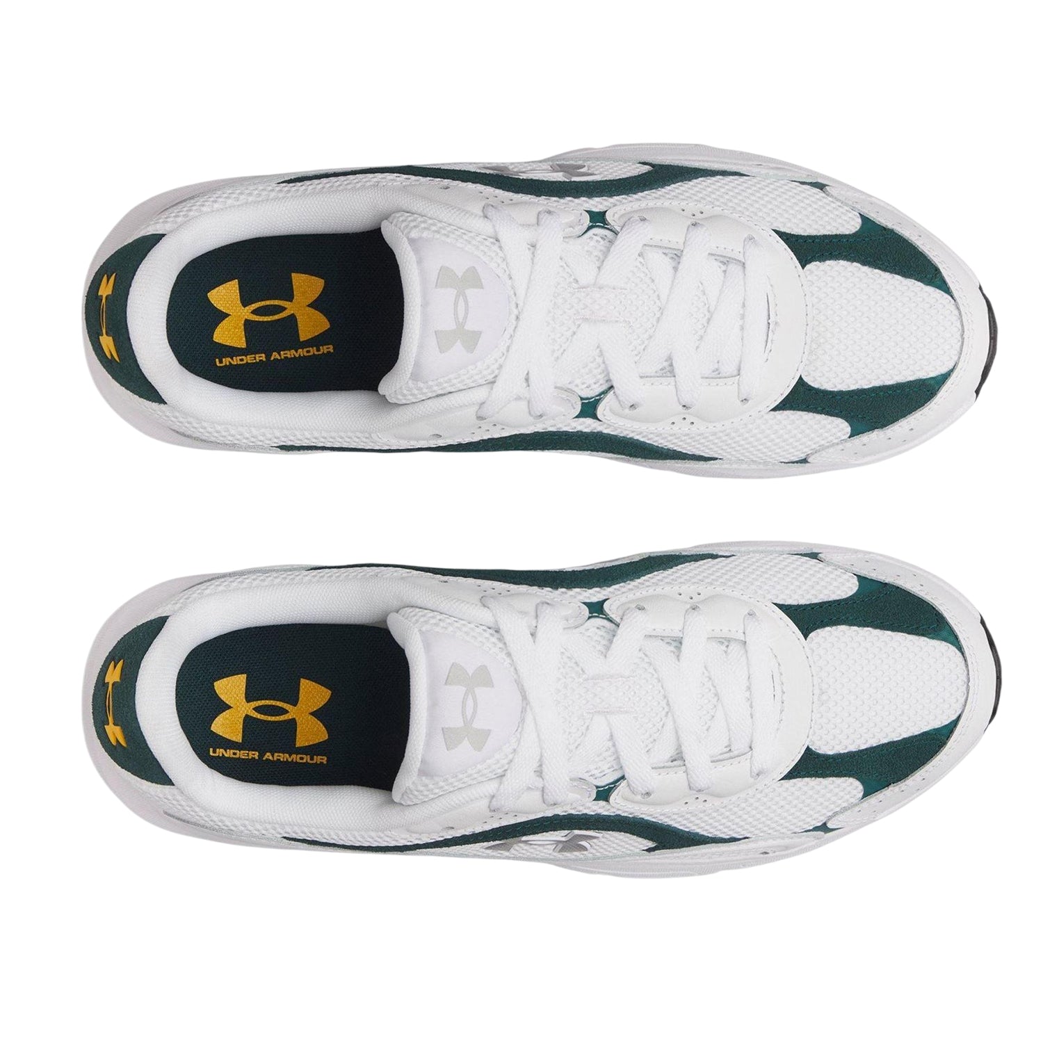 White-Green-Silver - Side - Under Armour Mens Tech Athletic Leather Trainers