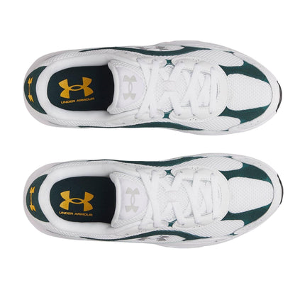 White-Green-Silver - Side - Under Armour Mens Tech Athletic Leather Trainers