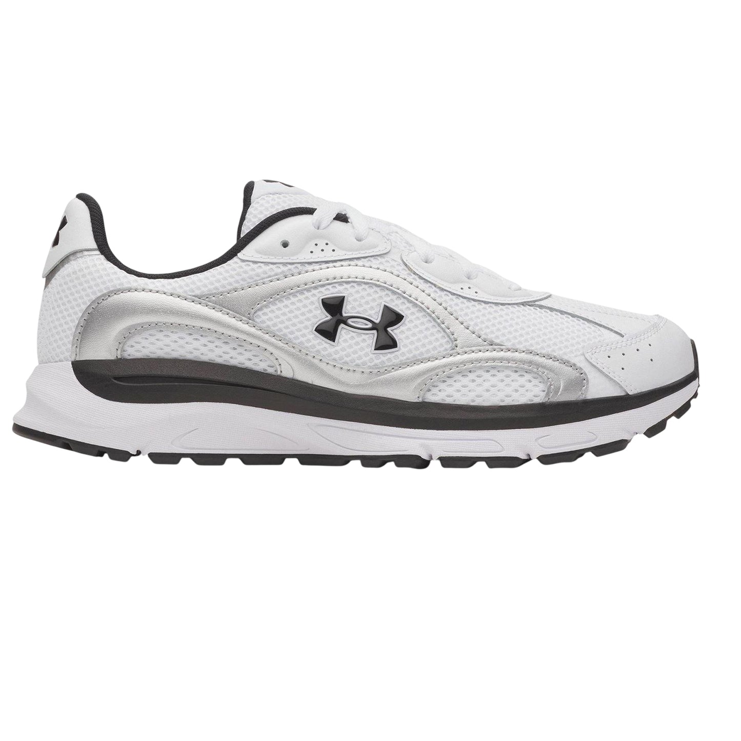 White-Silver-Black - Front - Under Armour Mens Tech Athletic Leather Trainers