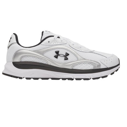 White-Silver-Black - Front - Under Armour Mens Tech Athletic Leather Trainers