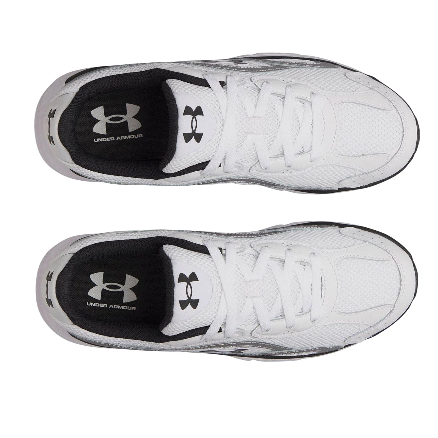 White-Silver-Black - Side - Under Armour Mens Tech Athletic Leather Trainers