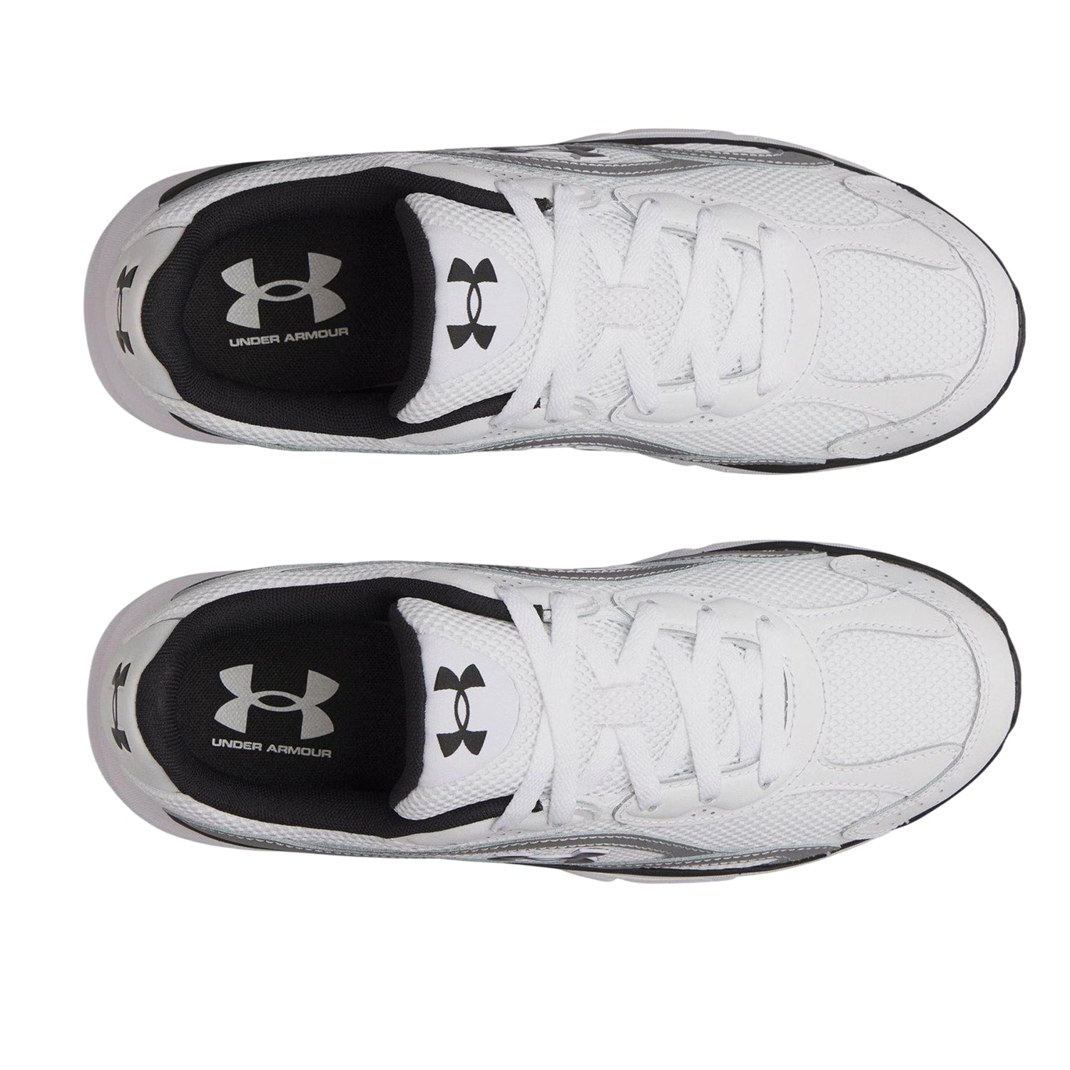 White-Silver-Black - Side - Under Armour Mens Tech Athletic Leather Trainers
