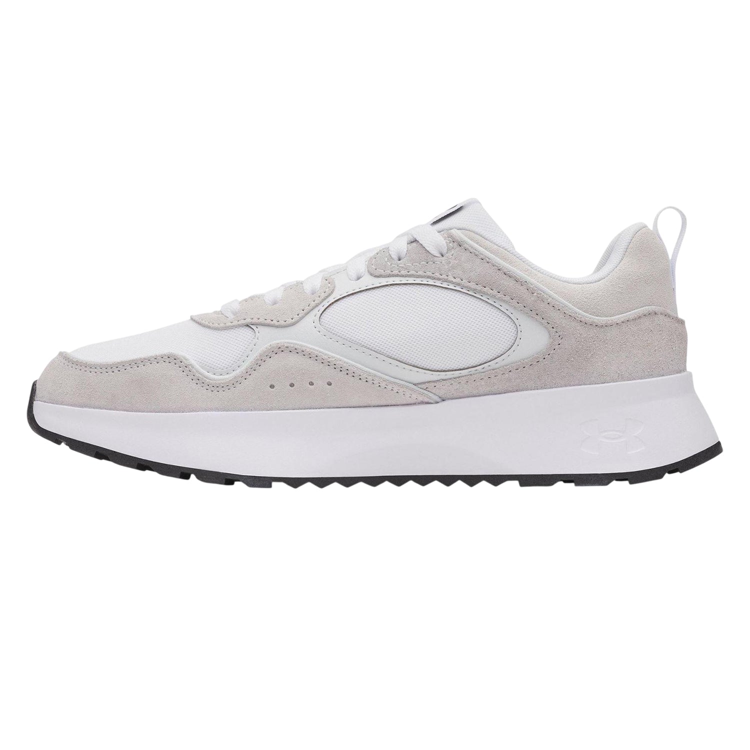 Grey-White - Back - Under Armour Mens Suede Trainers