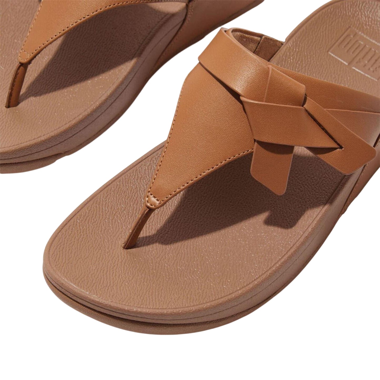Beige - Pack Shot - Fit Flop Womens-Ladies Leather Toe Post Knotted Sandals