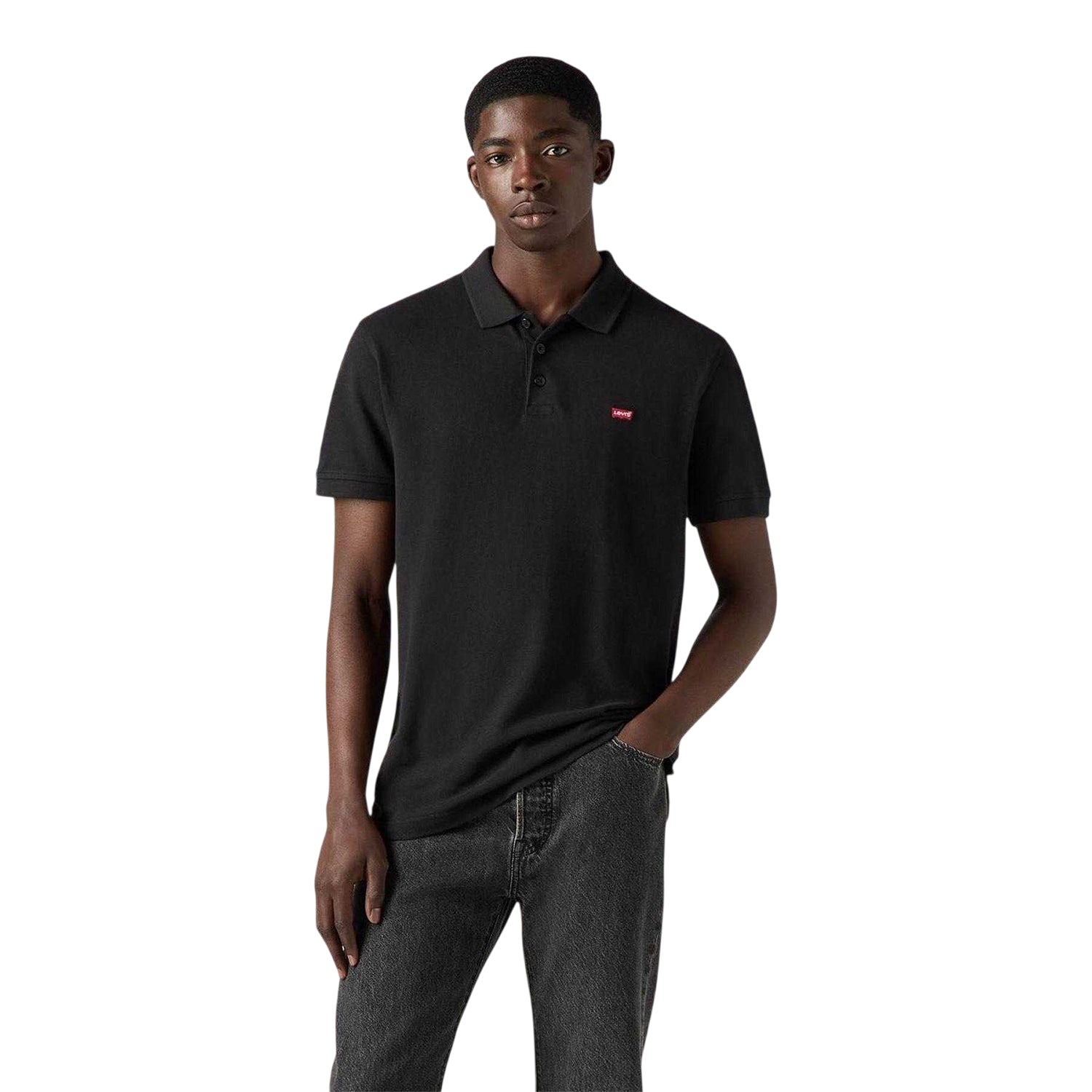 Black - Side - Levis Mens Housemark Batwing Logo Polo Shirt