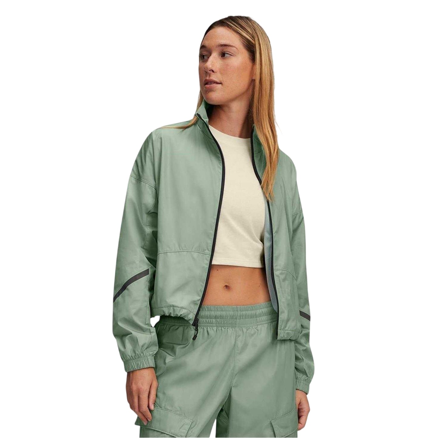 Green - Front - Under Armour Womens-Ladies Woven Performance Drop Shoulder Windbreaker